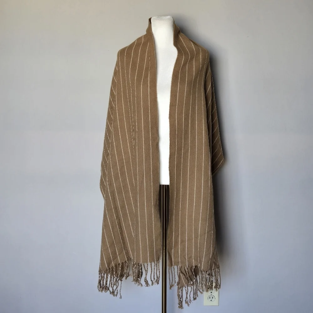 Abercrombie & Fitch Tan Super Soft Striped Boho Fringe Cozy Scarf Wrap